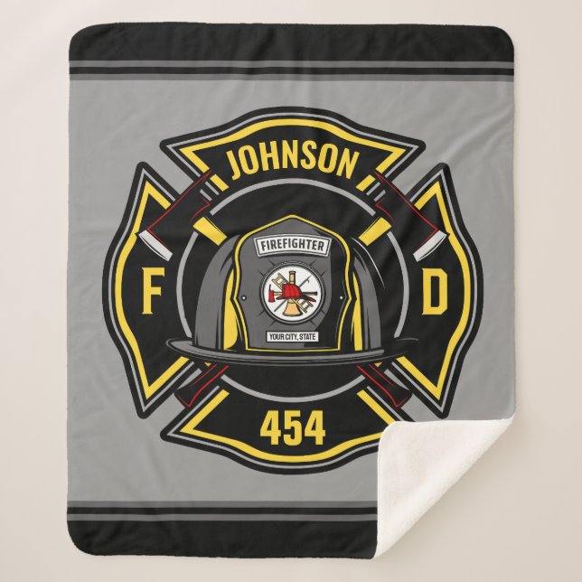 Firefighter ADD NAME Fire Department Rescue Team   Sherpa Blanket (Front)