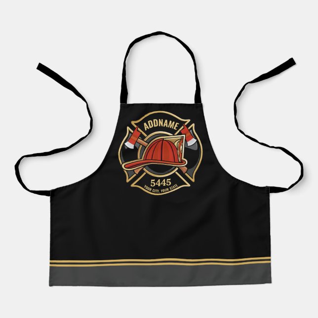 Firefighter ADD NAME Fire Station Department Badge Apron (Front)