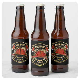 Firefighter ADD NAME Fire Station Department Badge Beer Bottle Label