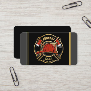 Firefighter ADD NAME Fire Station Department Badge Business Card