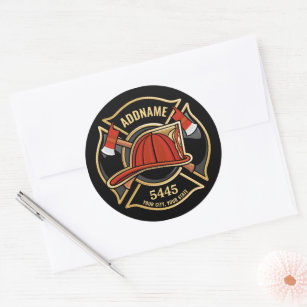 Firefighter ADD NAME Fire Station Department Badge Classic Round Sticker