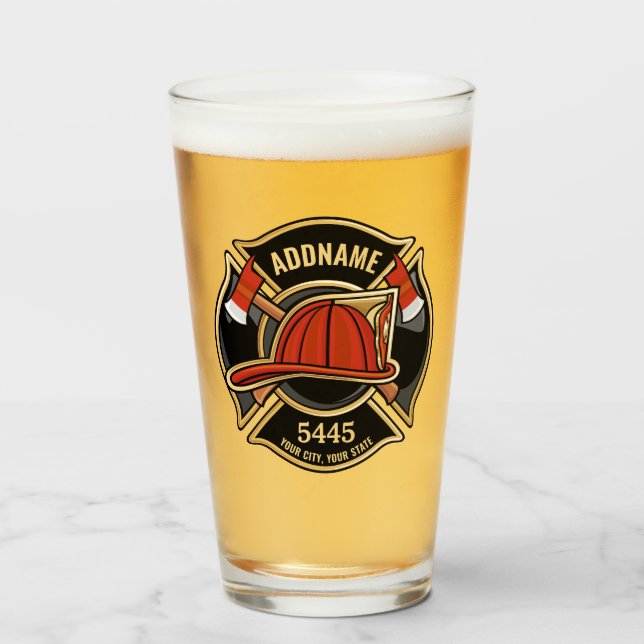 Firefighter ADD NAME Fire Station Department Badge Glass (Front Filled)
