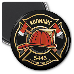 Firefighter ADD NAME Fire Station Department Badge Magnet