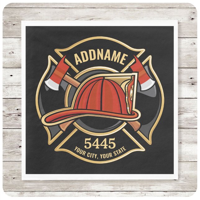 Firefighter ADD NAME Fire Station Department Badge Napkin (Creator Uploaded)
