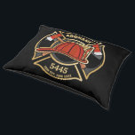 Firefighter ADD NAME Fire Station Department Badge Pet Bed<br><div class="desc">Firefighter NAME Fireman Fire Department - Emblem with Red Helmet and Axe. Customise with your Name,  Station/Dept Number and location.</div>