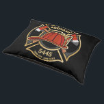 Firefighter ADD NAME Fire Station Department Badge Pet Bed<br><div class="desc">Firefighter NAME Fireman Fire Department - Emblem with Red Helmet and Axe. Customise with your Name,  Station/Dept Number and location.</div>