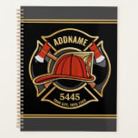 Firefighter ADD NAME Fire Station Department Badge Planner<br><div class="desc">Firefighter NAME Fireman Fire Department - Emblem with Red Helmet and Axe. Customise with your Name,  Station/Dept Number and location.</div>