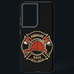 Firefighter ADD NAME Fire Station Department Badge Samsung Galaxy Case<br><div class="desc">Firefighter NAME Fireman Fire Department - Emblem with Red Helmet and Axe. Customise with your Name,  Station/Dept Number and location.</div>