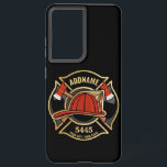 Firefighter ADD NAME Fire Station Department Badge Samsung Galaxy Case<br><div class="desc">Firefighter NAME Fireman Fire Department - Emblem with Red Helmet and Axe. Customise with your Name,  Station/Dept Number and location.</div>