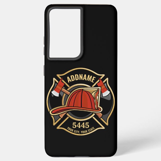 Firefighter ADD NAME Fire Station Department Badge Samsung Galaxy S21 Ultra Case (Back)