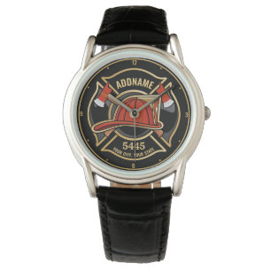 Firefighter ADD NAME Fire Station Department Badge Watch
