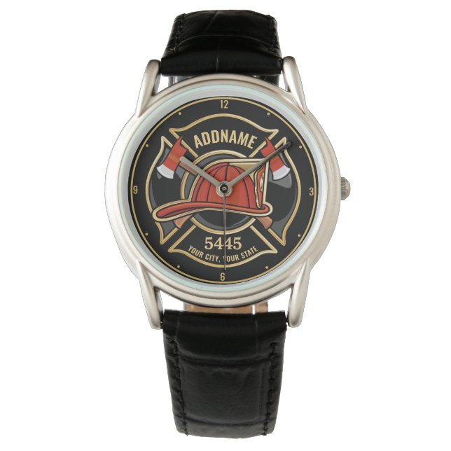 Firefighter ADD NAME Fire Station Department Badge Watch (Front)