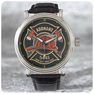 Firefighter ADD NAME Fire Station Department Badge Watch