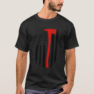Firefighter American Flag Axe Thin Red Line On Bac T-Shirt