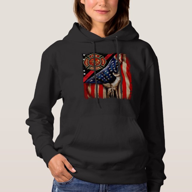 Firefighter American Flag Firefighter Vibes Labor  Hoodie (Front)