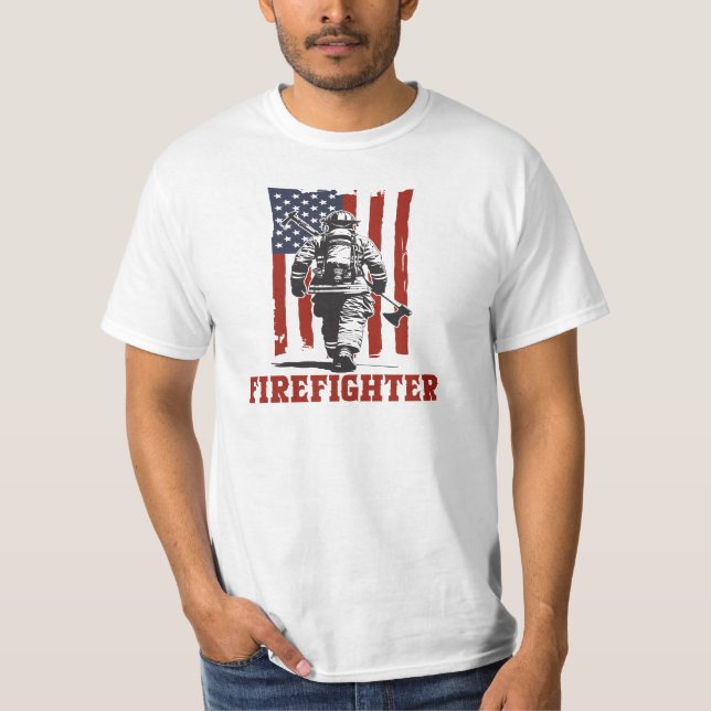 Firefighter, American Flag  T-Shirt (Front)