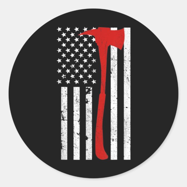 Firefighter American Flag Thin Red Line Axe Classic Round Sticker (Front)