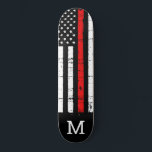 Firefighter American Flag Thin Red Line Firemen Skateboard<br><div class="desc">Thin Red Line Skateboard - American flag in Firefighter Flag colours, distressed design . Personalise this firemen skateboard with monogram initial. This personalised fireman skateboard deck is perfect for firefighters and firemen families, kids and all those who support them . COPYRIGHT © 2020 Judy Burrows, Black Dog Art - All...</div>
