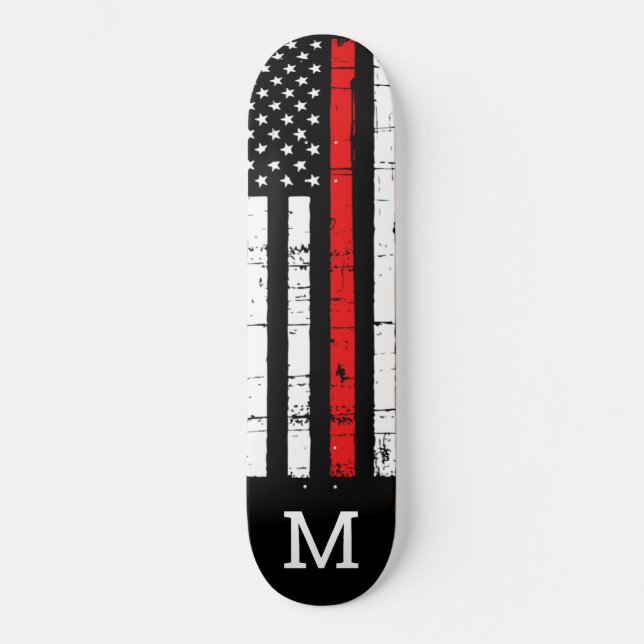 Firefighter American Flag Thin Red Line Firemen Skateboard (Front)