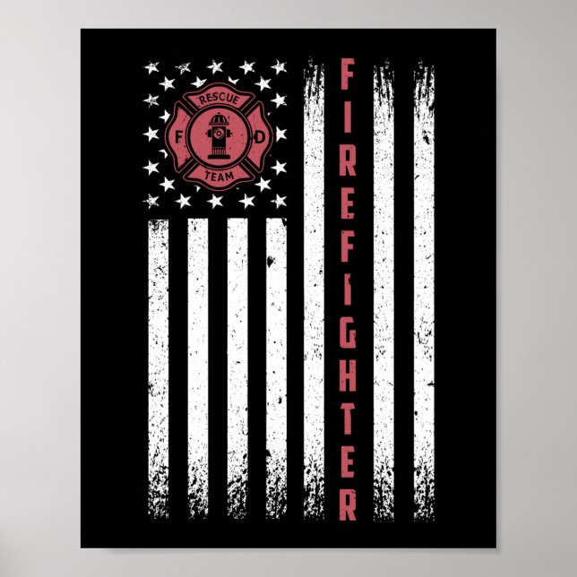 Firefighter American Flag Thin Red Line Flag Poster (Front)