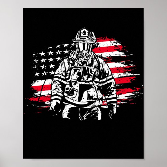 Firefighter American Flag Thin Red Line  Poster (Front)