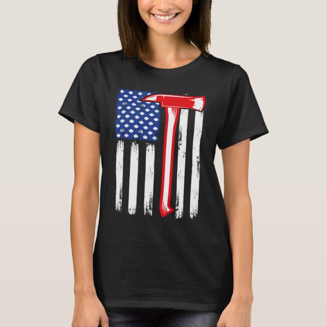 Firefighter American US flag thin red line graphic T-Shirt (Front)