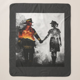 Firefighter and Nurse Couple Silhouette Art Sherpa Blanket