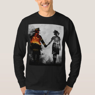 Firefighter and Nurse Couple Silhouette Art T-Shirt