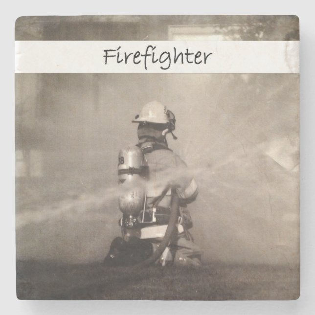 Firefighter At Work Stone Coaster (Front)
