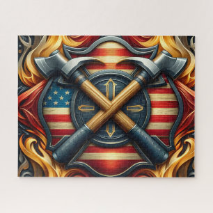 Firefighter Axe American Flag Jigsaw Puzzle