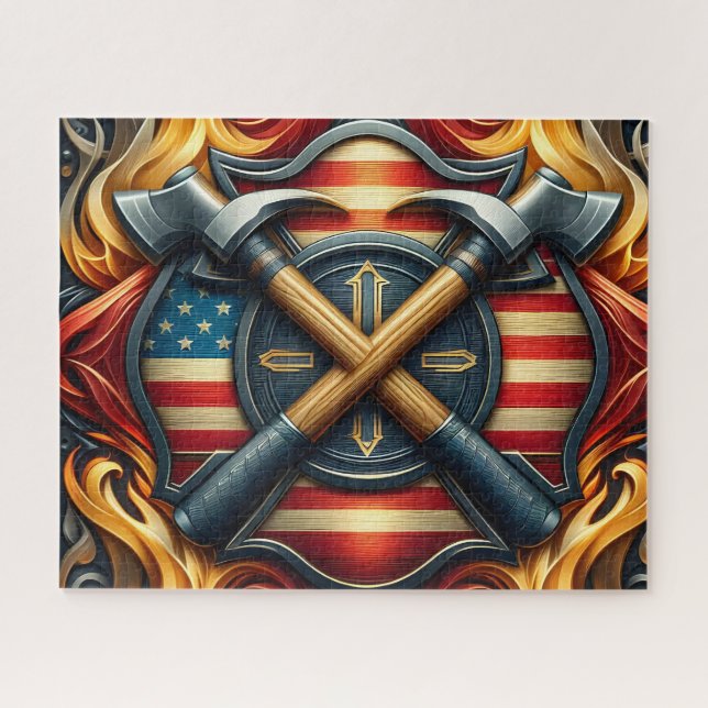 Firefighter Axe American Flag Jigsaw Puzzle (Horizontal)