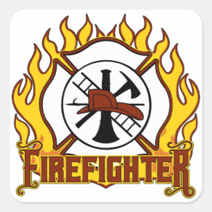 Firefighter Badge and Fire Square Sticker