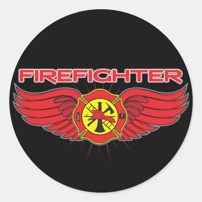 Firefighter Badge and Wings Classic Round Sticker (Front)