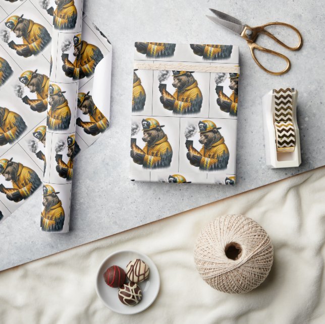 Firefighter Bear With Smoking California Wrapping Paper (Crafts)