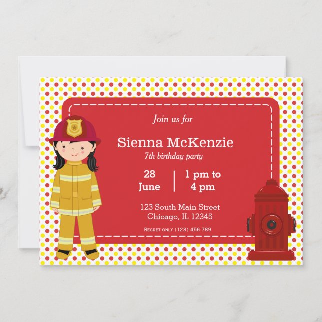 Firefighter birthday girl invitation (Front)