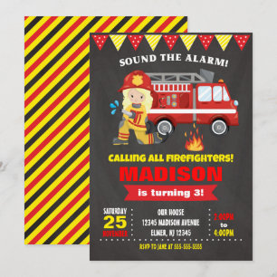 Firefighter Birthday Invitation Girl Chalkboard