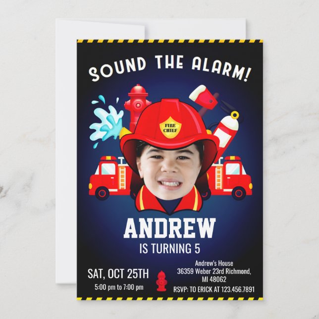 Firefighter Birthday Invitation with Photo (Front)