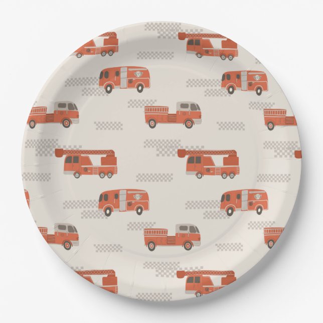 Firefighter Birthday Paper Plates | Retro Fire (Front)