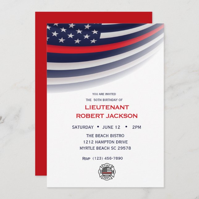 Firefighter Birthday Party Celebration Invitation (Front/Back)