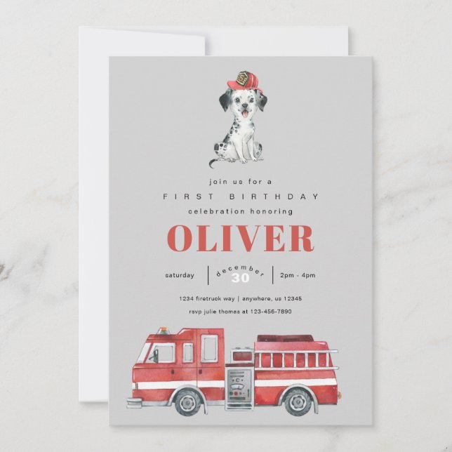 Firefighter Birthday Party Invitation  (Front)
