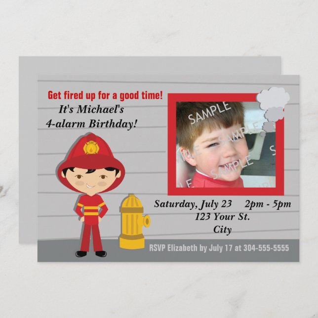 Firefighter Birthday Party Invitation (Front/Back)