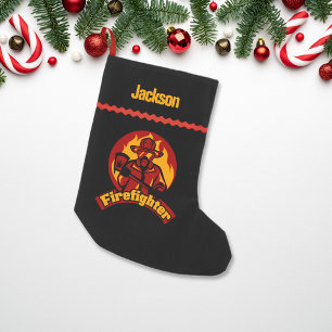 Firefighter Black Red Gold Custom Small Christmas Stocking