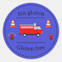 Firefighter Blue Bilingual Birthday food label
