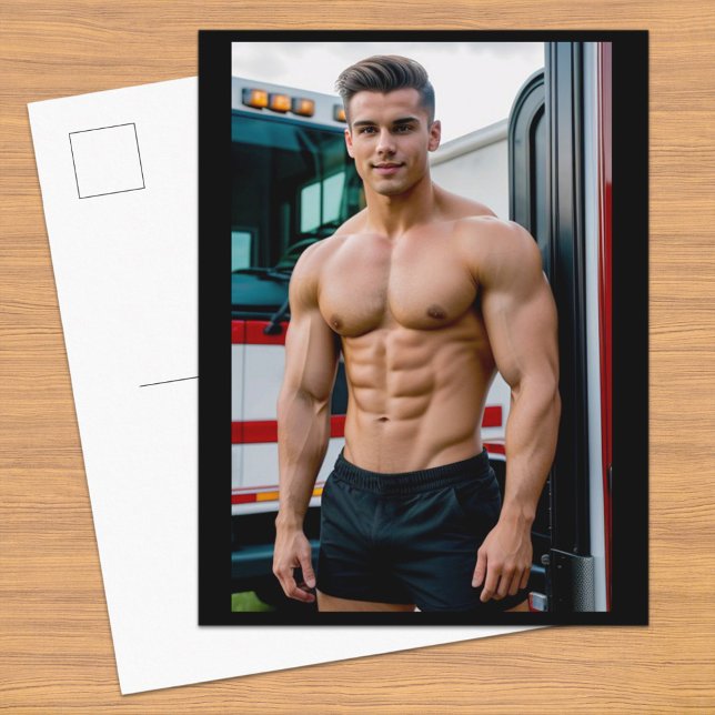 Firefighter Bodybuilder | Postcard (Firefighter bodybuilder on postcard)