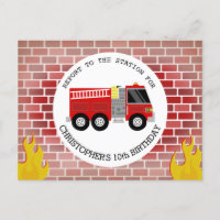Firefighter Bricks Firetruck Flames Birthday