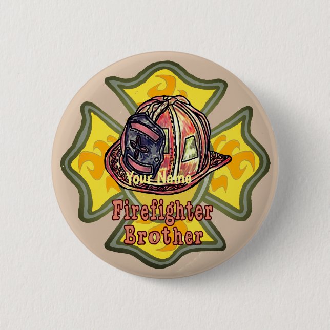 Firefighter brother 6 cm round badge (Front)