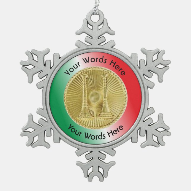 Firefighter Captain 2 Gold Bugle Medallion Snowflake Pewter Christmas Ornament (Front)