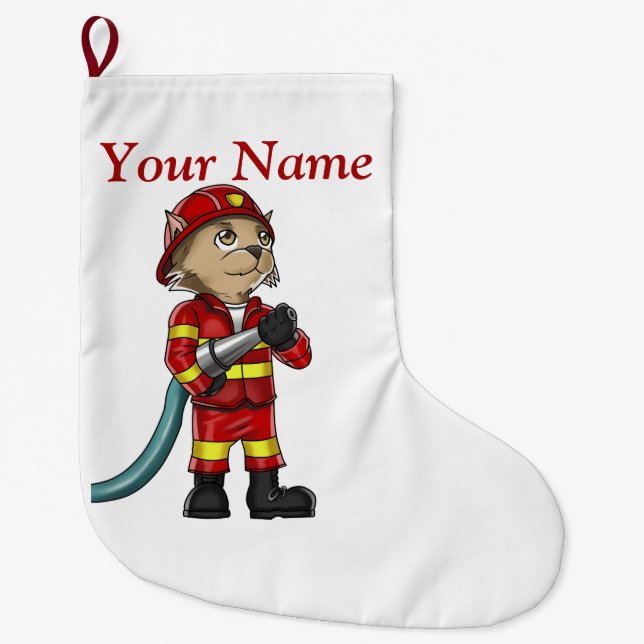 Firefighter Cat Christmas Stocking (Front)
