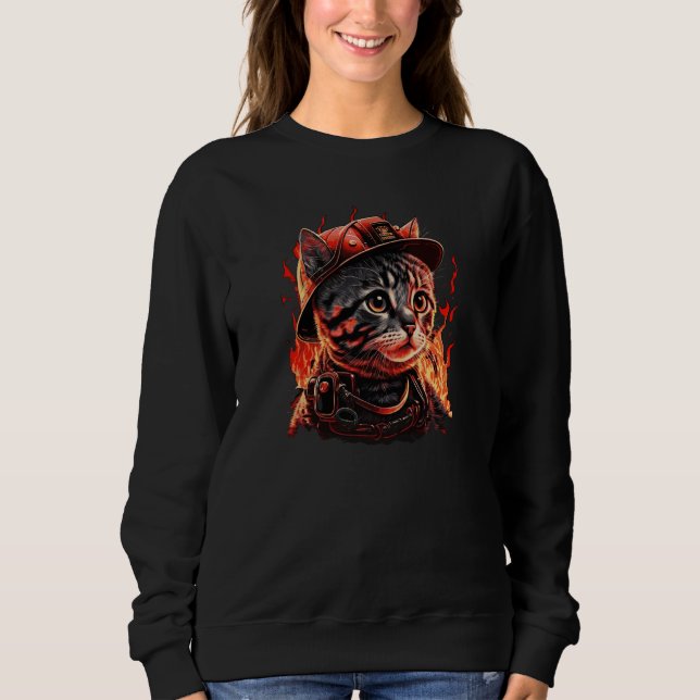 Firefighter Cat Kitten Fireman Helmet Firefighter  Sweatshirt (Front)