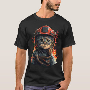 Firefighter Cat Kitten Fireman Helmet Firefighter  T-Shirt